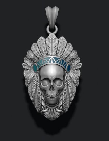 Native skull pendant 3D-printmodel .c4d .max .obj .3ds .fbx .stl .blend 