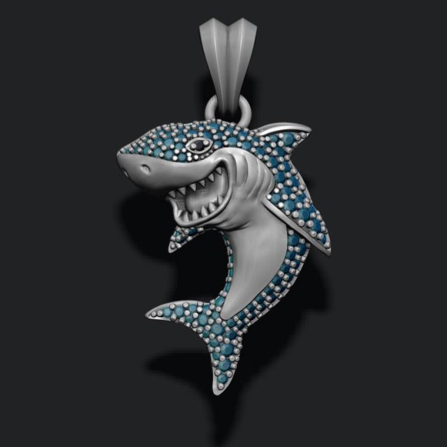 Shark pendant basrelief with gems 3D-Druckmodell .c4d .max .obj .3ds .fbx .stl .blend 