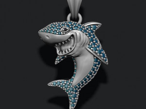 Shark pendant basrelief with gems 3D Print Model