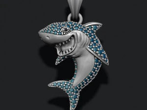 Baixo-relevo pingente de tubar&atilde;o com pedras preciosas Modelo de Impressão 3D