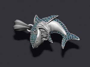 Shark pendant basrelief with gems 3D-Druckmodell