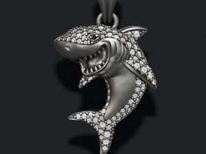 Shark pendant basrelief with gems 3D-Druckmodell