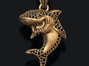 Shark pendant basrelief with gems 3D-Druckmodell