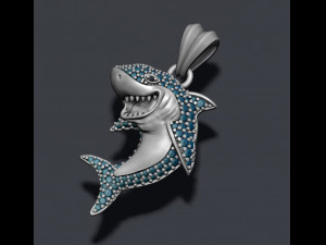 Shark pendant basrelief with gems 3D-Druckmodell