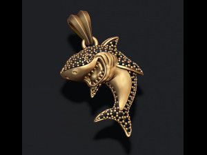 Shark pendant basrelief with gems 3D-Druckmodell