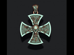 Fire cross with skull pendant Modello di stampa 3D