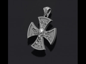 Fire cross with skull pendant Modello di stampa 3D
