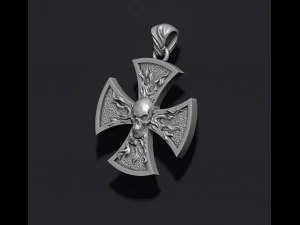 Fire cross with skull pendant 3D Print Model