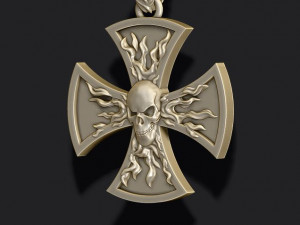 Fire cross with skull pendant Modello di stampa 3D