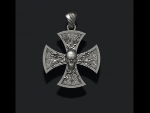 Fire cross with skull pendant Modello di stampa 3D