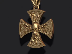 Fire cross with skull pendant 3D Print Model