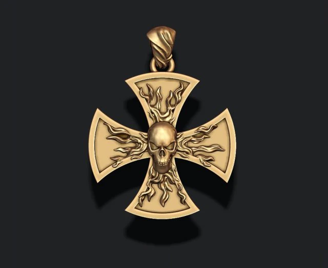 Fire cross with skull pendant 3D Print Model .c4d .max .obj .3ds .fbx .stl .blend