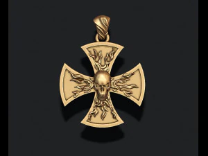 Croce di fuoco con pendente a forma di teschio Modello di stampa 3D