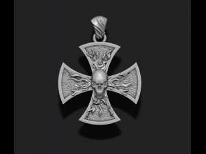 Fire cross with skull pendant Modello di stampa 3D