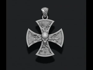 Fire cross with skull pendant 3D Print Model
