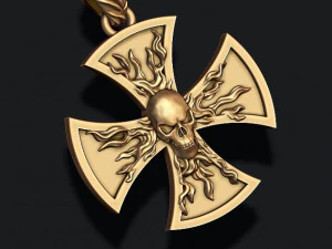 Fire cross with skull pendant 3D Print Model