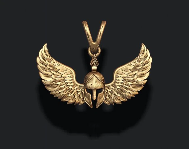 Spartan helmet wings pendant 3D Print Model .c4d .max .obj .3ds .fbx .stl .blend 