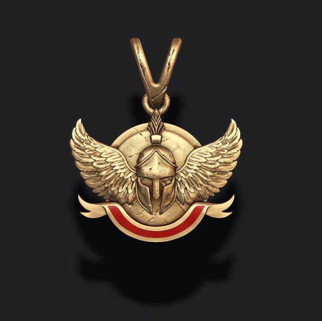 Spartan helmet shield wings pendant 3Dプリントモデル .c4d .max .obj .3ds .fbx .stl .blend 