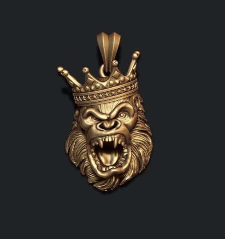 King gorilla with crown pendant 3D Print Model .c4d .max .obj .3ds .fbx .stl .blend
