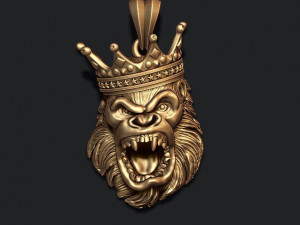 King gorilla with crown pendant 3D Print Model