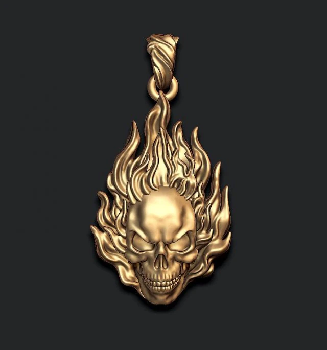 Burning skull pendant 3D Print Model .c4d .max .obj .3ds .fbx .stl .blend 