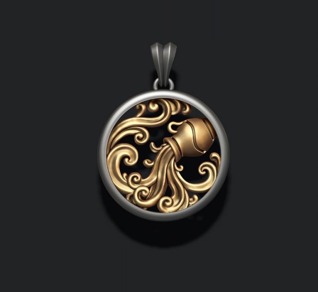 Horoscope acuario pendant 3D Print Model .c4d .max .obj .3ds .fbx .stl .blend 