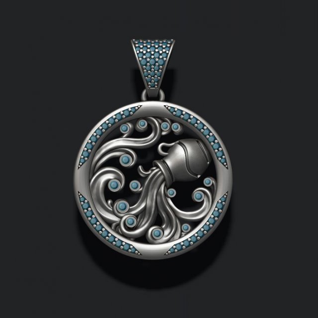 Horoscope acuario pendant with gems Modello di stampa 3D .c4d .max .obj .3ds .fbx .stl .blend 