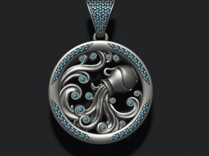 Horoscope acuario pendant with gems 3D प्रिंट मॉडल