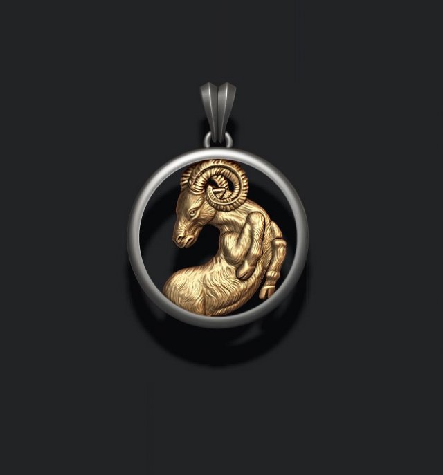 Horoscope aries pendant 3Dプリントモデル .c4d .max .obj .3ds .fbx .stl .blend 