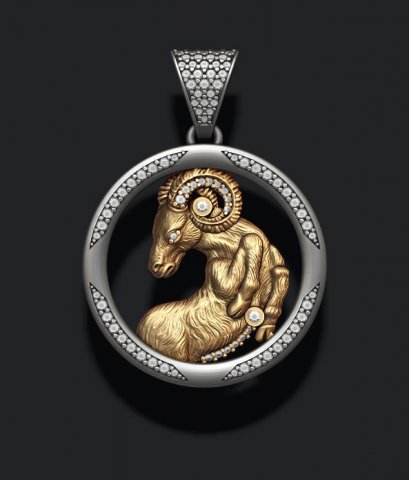 Horoscope aries pendant with gems 3D 打印模型 .c4d .max .obj .3ds .fbx .stl .blend 