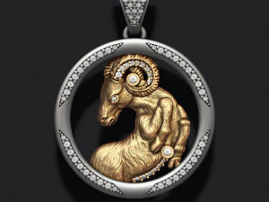 宝石付き星座牡羊座ペンダント 3Dプリントモデル