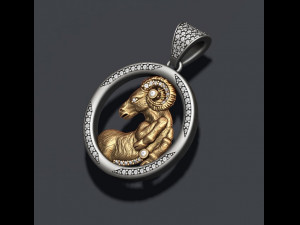 Horoscope aries pendant with gems 3D 打印模型