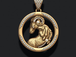 Horoscope aries pendant with gems 3D 打印模型