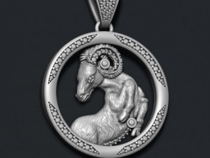 Horoscope aries pendant with gems 3D 打印模型