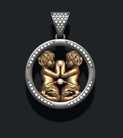 Horoscope gemini twins pendant with gems 3D प्रिंट मॉडल .c4d .max .obj .3ds .fbx .stl .blend 