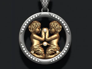 Гороскоп близнюки близнюки кулон з самоцвітами 3D Принт Модель