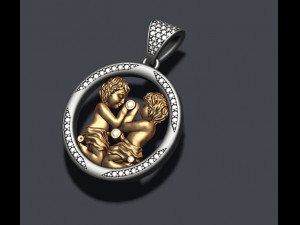 Horoscope gemini twins pendant with gems 3D प्रिंट मॉडल