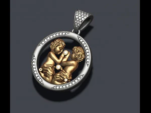 Horoscope gemini twins pendant with gems 3D Print Model