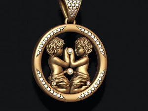 Horoscope gemini twins pendant with gems 3D Print Model