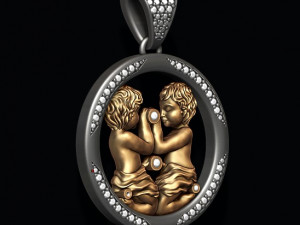 Horoscope gemini twins pendant with gems 3D प्रिंट मॉडल