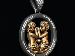 Horoscope gemini twins pendant with gems 3D Print Model