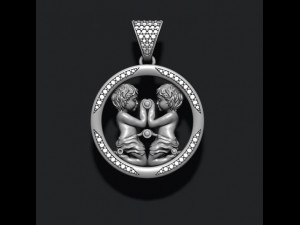 Horoscope gemini twins pendant with gems 3D प्रिंट मॉडल
