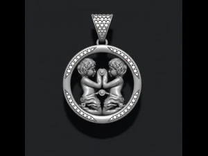 Horoscope gemini twins pendant with gems 3D Print Model