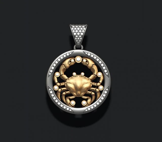 Horoscope cancer pendant with gems 3D Print Model .c4d .max .obj .3ds .fbx .stl .blend 