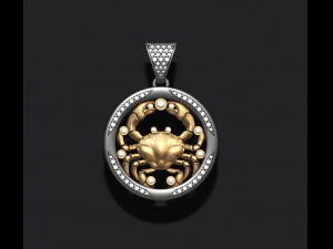 宝石付き星占いがんペンダント 3Dプリントモデル