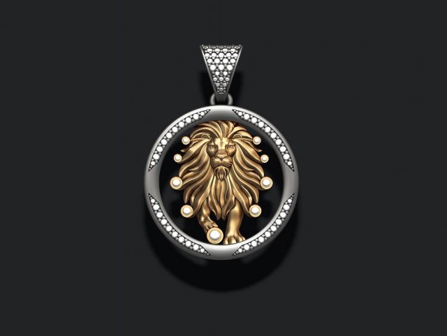 Horoscope lion pendant with gems 3D Print Model .c4d .max .obj .3ds .fbx .stl .blend 