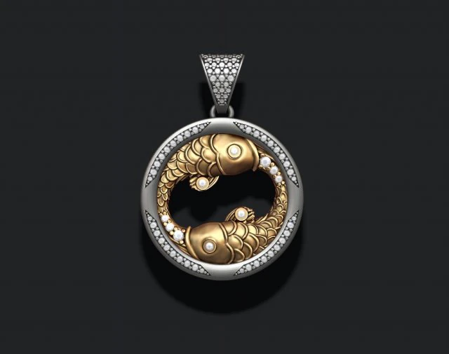 Horoscope pisces fish pendant with gems 3D Print Model .c4d .max .obj .3ds .fbx .stl .blend 