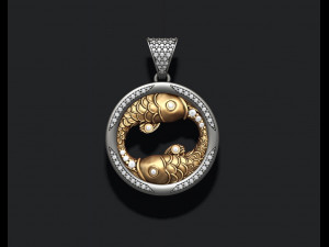 Horoscope pisces fish pendant with gems 3D प्रिंट मॉडल