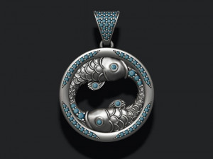 Horoscope pisces fish pendant with gems 3Dプリントモデル