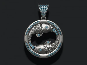 Horoscope pisces fish pendant with gems 3D Print Model